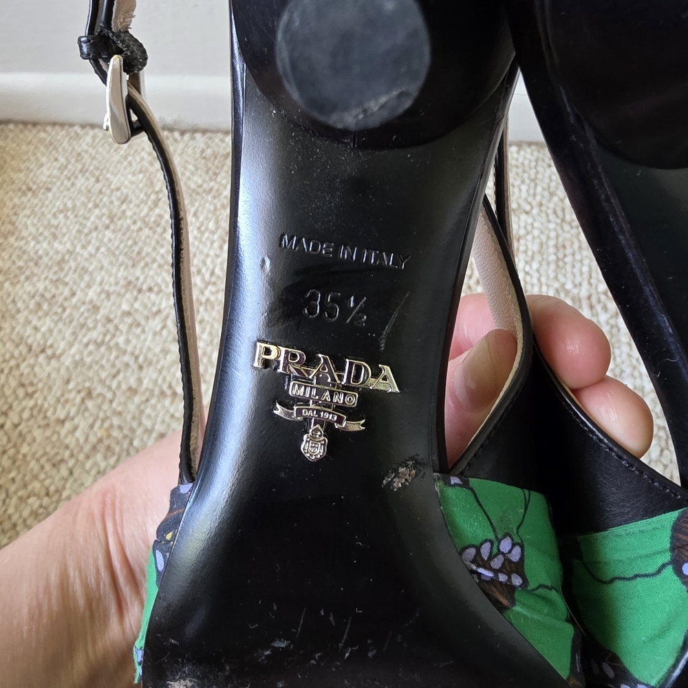 Prada Green And Purple Patterened Bow Kitten Heels Size 35.5 - Picture 7 of 9